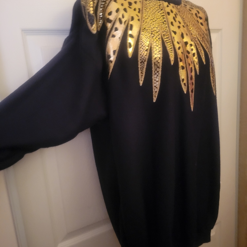 1980s " Flashdance" Leopard Decorative Black Sweatshirt